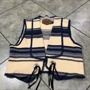 Vtg WOOLRICH Open Front Blanket Sleeveless Southwestern Aztec Fringe Vest Sz L